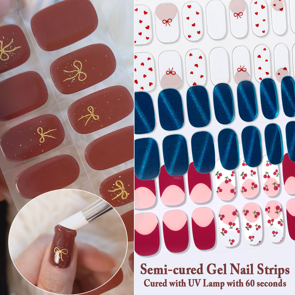 Uv Lamp Nail Resin - 세미큐어드 젤 네일 스트립 16팁 -