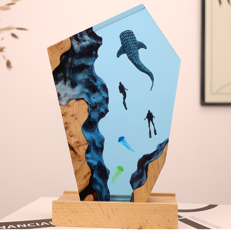 Resin Art For Anniversary Gift - 레진 동굴 고래 다이버 데스크탑 해파리