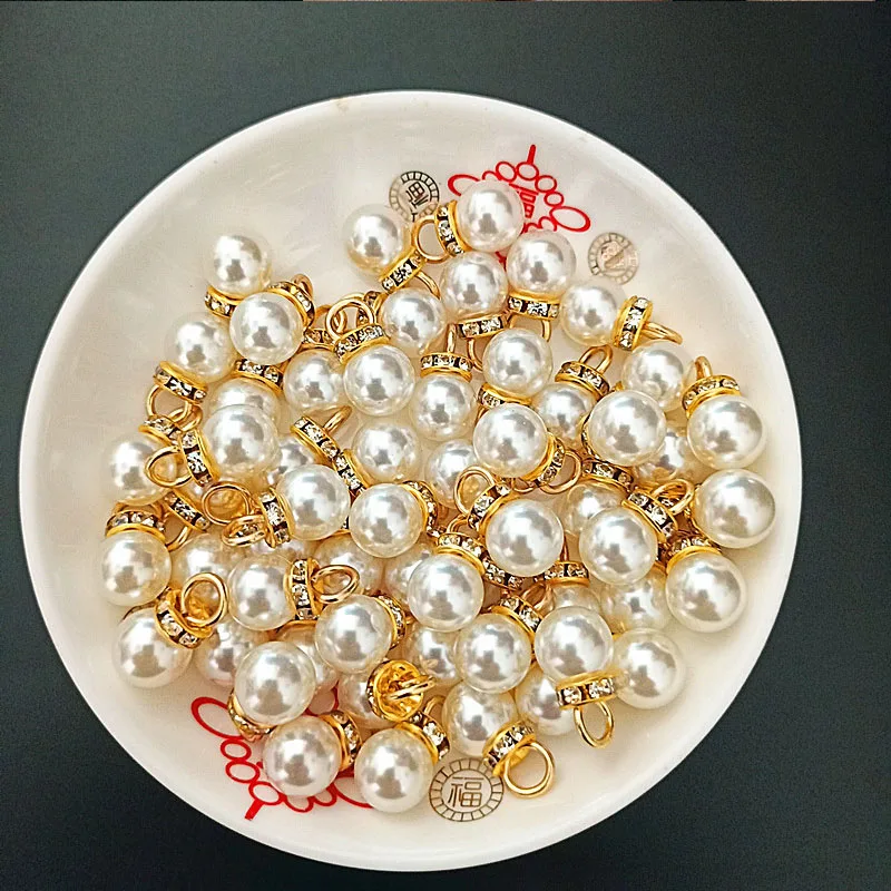 Resin Art For Anniversary Gift - 30Pcs 라운드 진주 다이아몬드 펜던트 골드