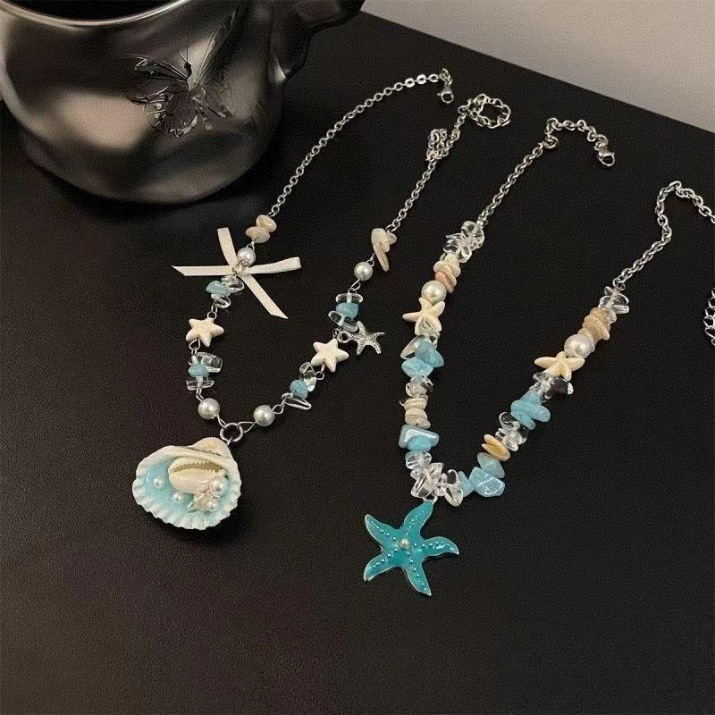 Resin Art Beach Theme - 보헤미안 바다 테마 목걸이 불가사리 조개