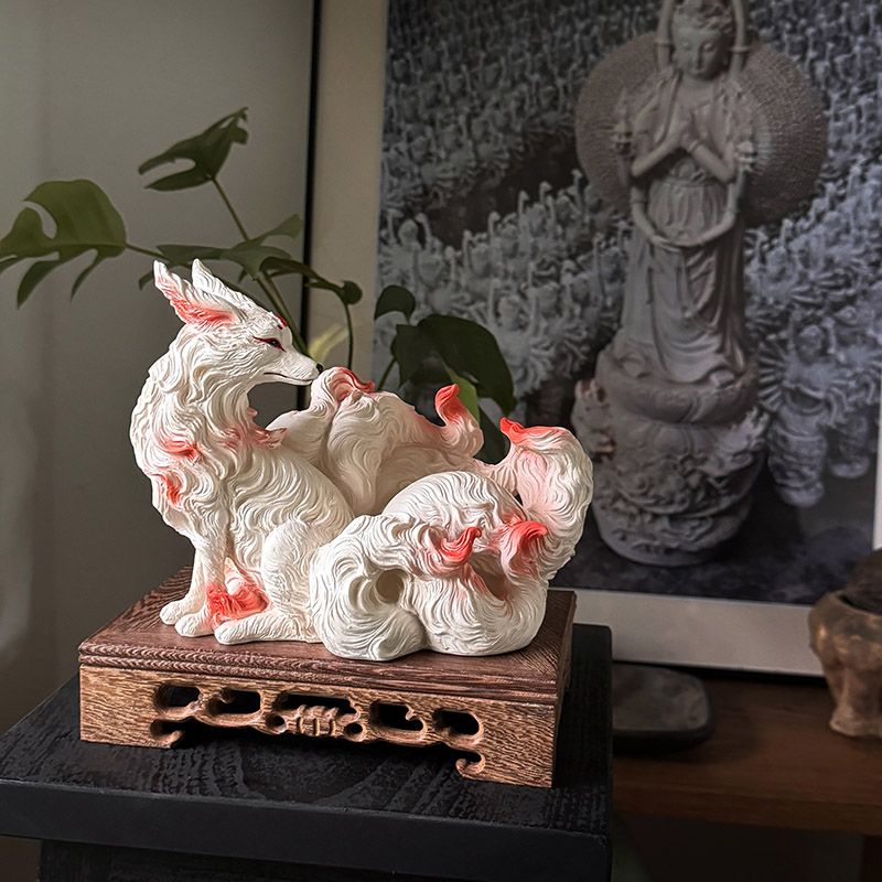 9꼬리 여우 장식품 여우 9꼬리 여우 불교 사원 동상  - Resin Art For Anniversary Gift 리뷰 및 가격