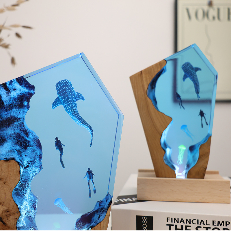 레진 동굴 고래 다이버 데스크탑 해파리 발광 장식품 창 - Resin Art For Anniversary Gift 리뷰 및 가격