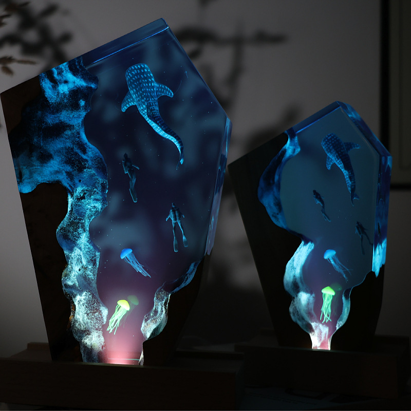레진 동굴 고래 다이버 데스크탑 해파리 발광 장식품 창 - Resin Art For Anniversary Gift 리뷰 및 가격