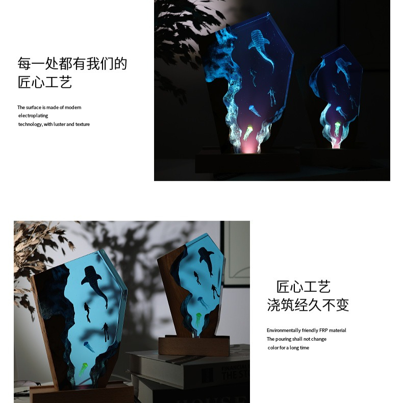 레진 동굴 고래 다이버 데스크탑 해파리 발광 장식품 창 - Resin Art For Anniversary Gift 리뷰 및 가격