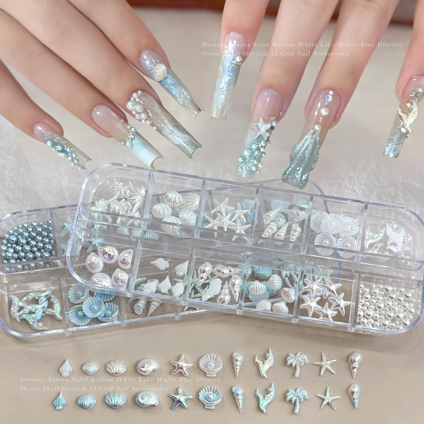 12칸 3D 믹스 오션 스타일 네일 참 블루 레진 쉘  - Resin Art Beach Theme 리뷰 및 가격