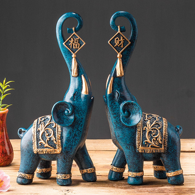 한 쌍의 중국 스타일 행운의 코끼리 코 조각상 가정 장 - Resin Art For Anniversary Gift 리뷰 및 가격