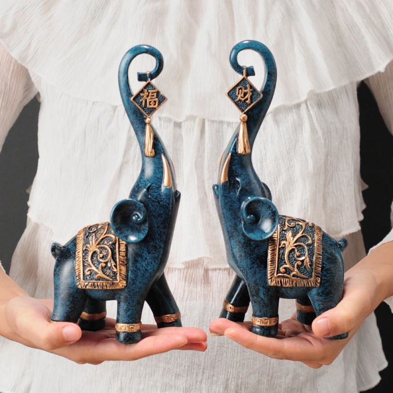 한 쌍의 중국 스타일 행운의 코끼리 코 조각상 가정 장 - Resin Art For Anniversary Gift 리뷰 및 가격